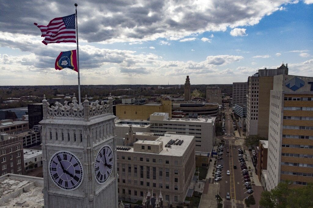 An aerial view of downtown Jackson, Mississippi.