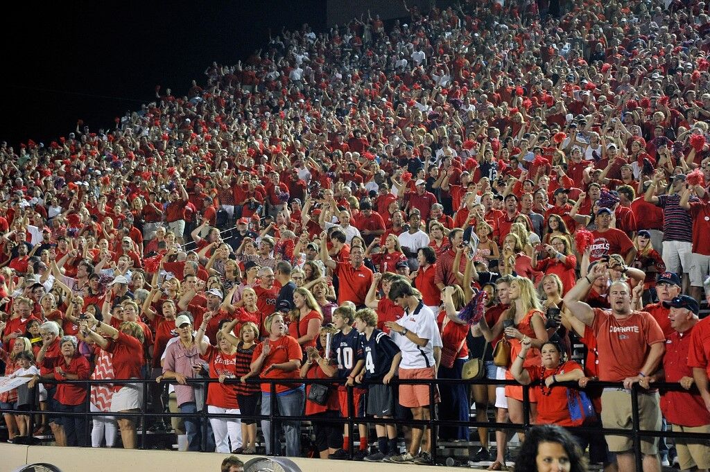 Thousands of Ole Miss fans cheer after the Ole Miss Rebels defeated the Vanderbilt Commodores.